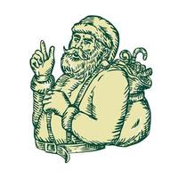 Santa Claus Pointing Side Etching vector