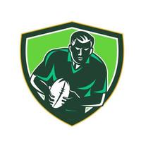 Rugby Player Running Passing Ball Crest Retro vector