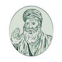 Sikh Guru Priest Waving Etching vector