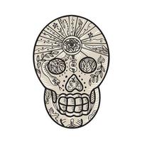 grabado de tatuaje de calavera de azúcar vector