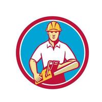 Tree Surgeon Holding Chainsaw Circle Retro vector