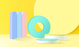 3d podium on pastel background abstract geometric shapes for kids product display vector