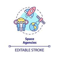 Space agencies concept icon. Cosmos exploration missions. Institution example abstract idea thin line illustration. Isolated outline drawing. Editable stroke. vector