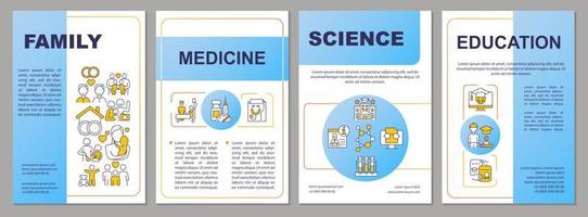 Plantilla de folleto azul de ejemplos de instituciones sociales. patrón de comportamiento. diseño de folletos con iconos lineales. 4 diseños vectoriales para presentación, informes anuales vector