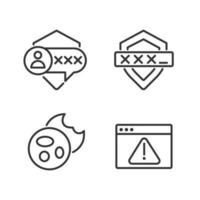 Personal security on internet pixel perfect linear icons set. Messages encryption. Browser cookies. Customizable thin line symbols. Isolated vector outline illustrations. Editable stroke