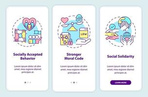 Social institutions advantages onboarding mobile app screen. Walkthrough 3 steps graphic instructions pages with linear concepts. UI, UX, GUI template. vector