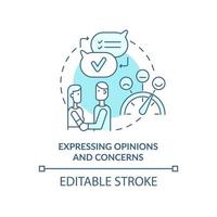 Expressing opinions and concerns turquoise concept icon. Positive relationships abstract idea thin line illustration. Isolated outline drawing. Editable stroke vector