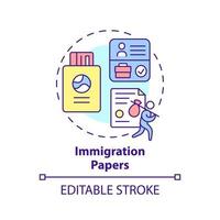 Immigration papers concept icon. Visa permit. Immigration status. Application abstract idea thin line illustration. Isolated outline drawing. Editable stroke. vector