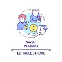 Social pensions concept icon. Financial support. Work retirement. Social assistance abstract idea thin line illustration. Isolated outline drawing. Editable stroke. vector