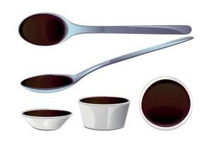 Soy asian sushi sauce in spoon. vector