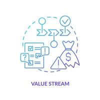 Value stream blue gradient icon. Steps and processes. Machine industry. Lean manufacturing key principle abstract idea thin line illustration. Isolated outline drawing. vector