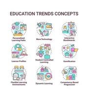 Education trends concept icons set. Innovations in learning process idea thin line color illustrations. Isolated symbols. Editable stroke. vector