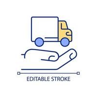 Providing delivery trucks and vans RGB color icon. Fast shipping. Buying vehicles. Ecommerce success. Isolated vector illustration. Simple filled line drawing. Editable stroke.