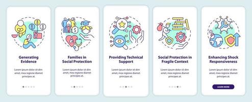 Social protection activities onboarding mobile app screen. Walkthrough 5 steps graphic instructions pages with linear concepts. UI, UX, GUI template. vector