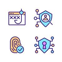 Data security and protection pixel perfect RGB color icons set. Biometrics technology. Access control. Isolated vector illustrations. Simple filled line drawings collection. Editable stroke