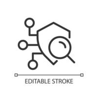 Security scan pixel perfect linear icon. Detecting system weaknesses. Search vulnerabilities, defects. Thin line illustration. Contour symbol. Vector outline drawing. Editable stroke.