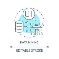 icono de concepto turquesa de minería de datos. examinar grandes conjuntos de datos idea abstracta ilustración de línea delgada. análisis de anomalías. dibujo de contorno aislado. trazo editable. vector