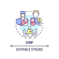 icono de concepto de chip. programa de seguro de salud para niños. beneficio del gobierno idea abstracta ilustración de línea delgada. dibujo de contorno aislado. trazo editable. vector