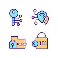 Encryption technologies pixel perfect RGB color icons set. Ransomware. Data decryption. Cryptography. Isolated vector illustrations. Simple filled line drawings collection. Editable stroke