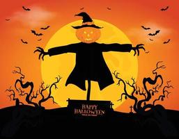 Halloween scenes with the silhouette of a castle a glowing moon and dead trees illustration. vector