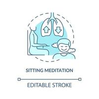 Sitting meditation turquoise concept icon. Mindfulness exercise abstract idea thin line illustration. Relaxed posture. Isolated outline drawing. Editable stroke vector