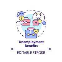 Unemployment benefits concept icon. Insurance and payment. Government benefit abstract idea thin line illustration. Isolated outline drawing. Editable stroke. vector