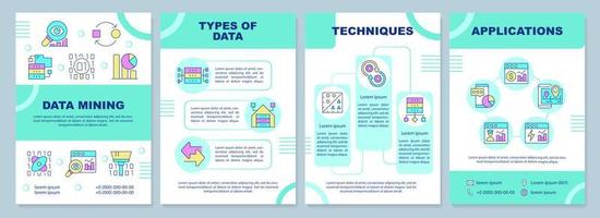 Data mining mint brochure template. Information extraction. Leaflet design with linear icons. 4 vector layouts for presentation, annual reports.