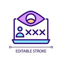 Spyware pixel perfect RGB color icon. Spying software. Monitors online behavior. Stealing data. Isolated vector illustration. Simple filled line drawing. Editable stroke.