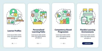 Personalized learning onboarding mobile app screen. Education trends walkthrough 4 steps graphic instructions pages with linear concepts. UI, UX, GUI template. vector