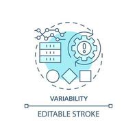 icono de concepto turquesa de variabilidad. big data característica idea abstracta ilustración de línea delgada. analizar la volatilidad de los datos. dibujo de contorno aislado. trazo editable. vector