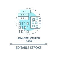 icono de concepto turquesa de datos semiestructurados. Ilustración de línea delgada de idea abstracta de tipo de datos grandes. modelo apenas estructurado. dibujo de contorno aislado. trazo editable. vector