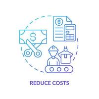 Reduce costs blue gradient icon. Production principle. Machine industry. Purpose of lean manufacturing abstract idea thin line illustration. Isolated outline drawing. vector