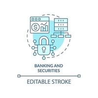 Banking and securities turquoise concept icon. Big data application abstract idea thin line illustration. Reducing risks. Isolated outline drawing. Editable stroke. vector