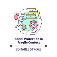 Social protection in fragile context concept icon. Social protection activity abstract idea thin line illustration. Isolated outline drawing. Editable stroke. vector