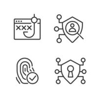 conjunto de iconos lineales perfectos de píxeles de seguridad y protección de datos. tecnología biométrica. control de acceso. símbolos de línea fina personalizables. ilustraciones aisladas de contorno vectorial. trazo editable vector