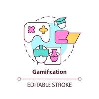 Gamification concept icon. Virtual reality for learning. Education trend abstract idea thin line illustration. Isolated outline drawing. Editable stroke. vector