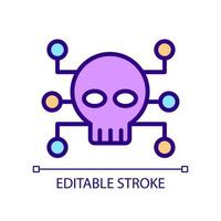 Cybercrime pixel perfect RGB color icon. Criminal and illegal activity. Malicious computer network attack. Isolated vector illustration. Simple filled line drawing. Editable stroke.