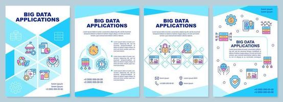 Big data applications blue brochure template. User digital service. Leaflet design with linear icons. 4 vector layouts for presentation, annual reports.