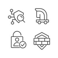 Online security measures pixel perfect linear icons set. Security scanning. Firewall. Trojan horse virus. Customizable thin line symbols. Isolated vector outline illustrations. Editable stroke