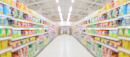 supermarket store aisle interior abstract blurred background photo