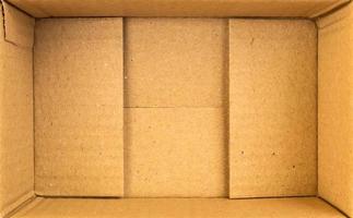 Open empty brown cardboard box background top view photo