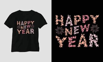 feliz año nuevo diseño de camiseta de estilo maravilloso vector