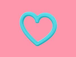 Toy heart. Blue one color. Symbol of love. On a solid pink background. Right side view. 3d rendering. photo