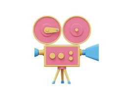 Vintage red cartoon style movie camera. Funny retro video camera. 3D rendering. Icon on white background photo