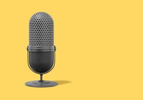 Modern microphone. Realistic icon on yellow background with space for text. 3D rendering. photo