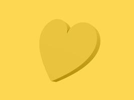 Flat heart. Yellow one color. Symbol of love. On a plain yellow background. Bottom view. 3d rendering. photo