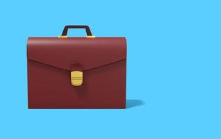 Brown briefcase on blue background. Front view. Portfolio icon banner with space for text. 3D rendering. photo