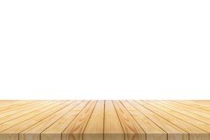 Empty wooden table top isolated on white background for product display montage photo