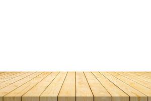 Empty wooden table top isolated on white background for product display montage photo