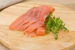 Sliced salmon on plate photo